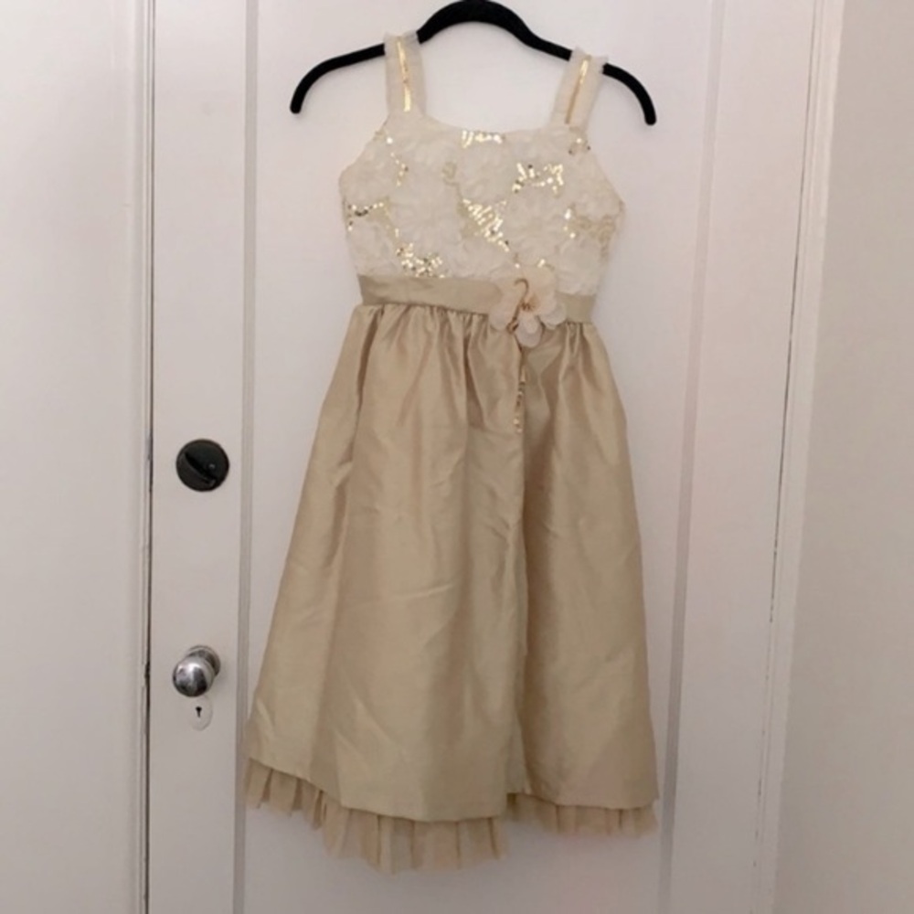 Rare Editions kids dress cream and gold sz 12